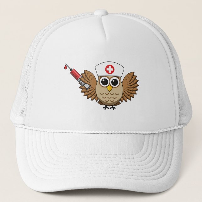 Gorra De Camionero Lechuza de enfermera con Personalizado de jeringas (Anverso)