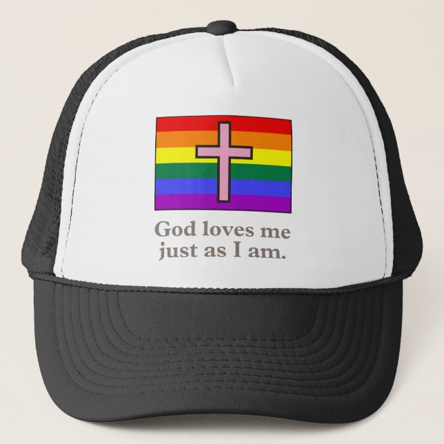 Gorra De Camionero Lema cristiano gay de la bandera (Anverso)