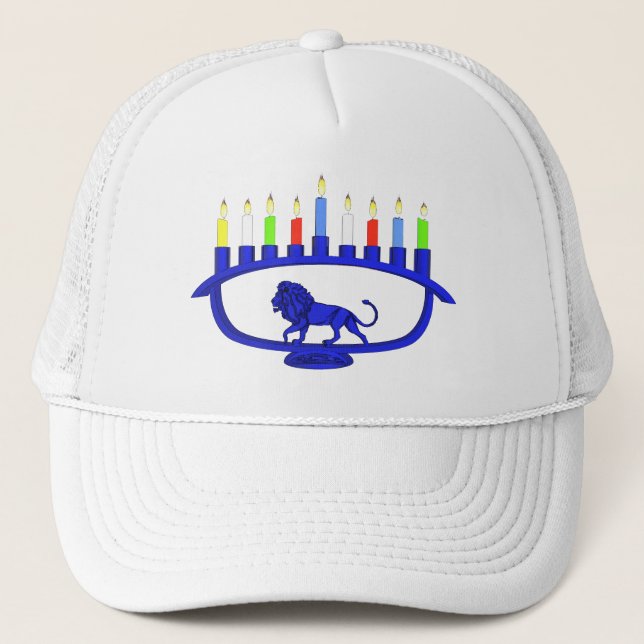 Gorra De Camionero León azul Menorah (Anverso)