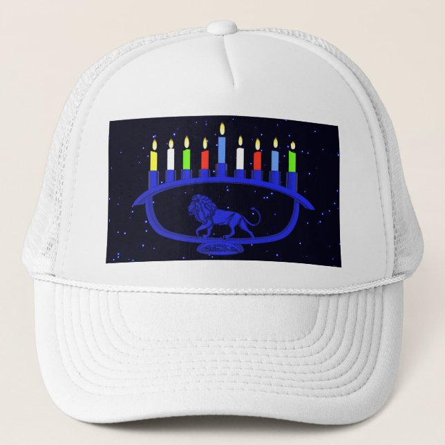 Gorra De Camionero León azul Menorah (Anverso)