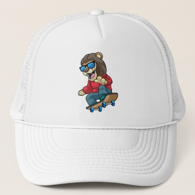 Gorra De Camionero León como patinador con patineta (Anverso)