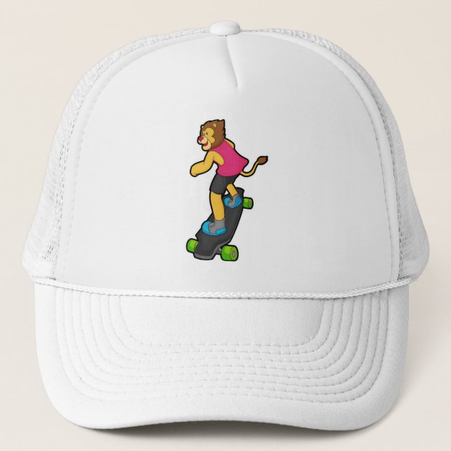 Gorra De Camionero León como Skateboarder con Skateboard (Anverso)