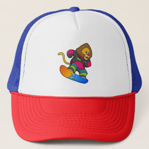 Gorra De Camionero León como snowboarder con Snowboard