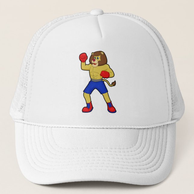 Gorra De Camionero León en boxeo con guantes de boxeo (Anverso)
