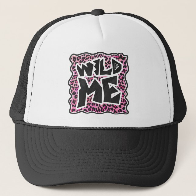 Gorra De Camionero Leopard Wild Me Black and Hot Pink Design (Anverso)