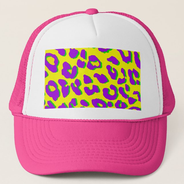 Gorra De Camionero Leopardo Imprimir verde morado amarillo (Anverso)