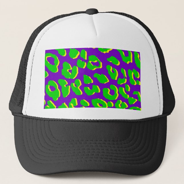 Gorra De Camionero Leopardo Imprimir verde morado amarillo (Anverso)