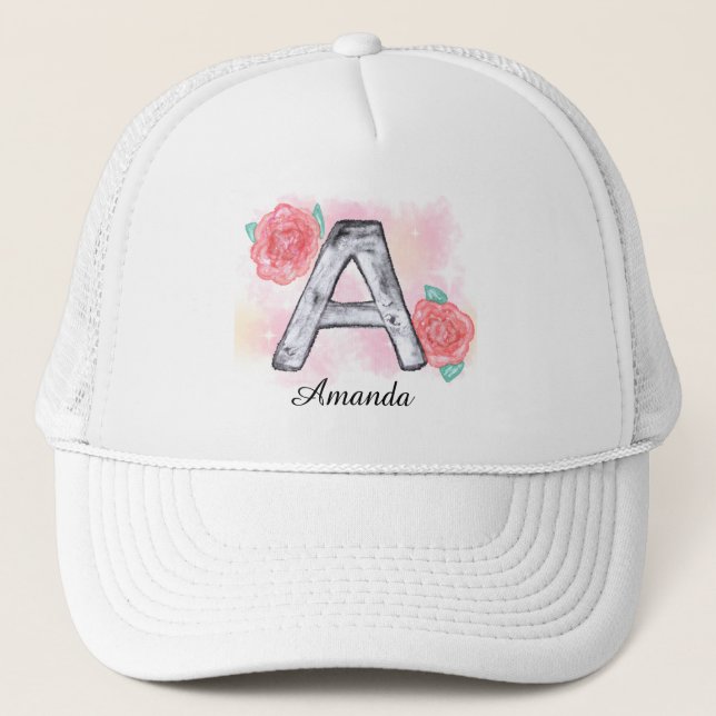 Gorra De Camionero Letra acuarela floral a (Anverso)