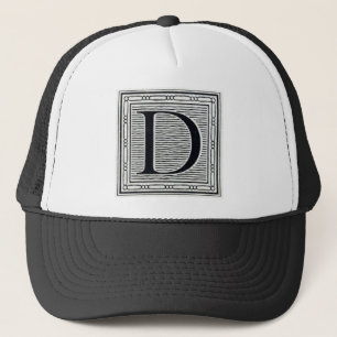 Gorra De Camionero Letra artística "D" Woodcut Woodblock Inicial
