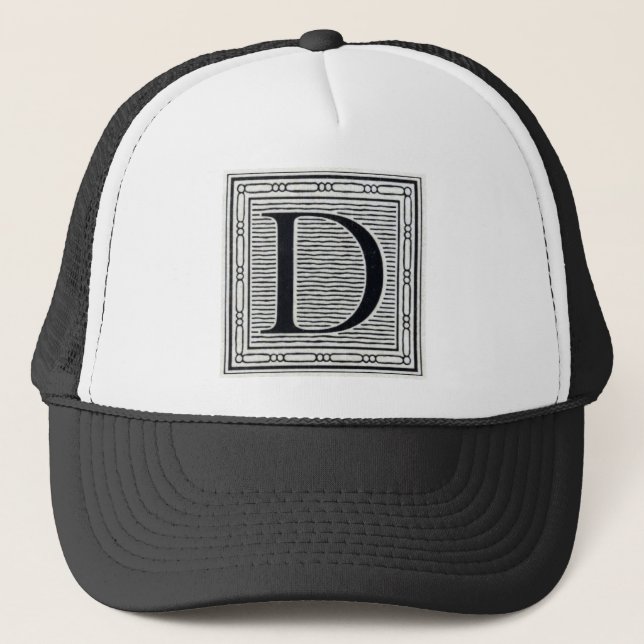 Gorra De Camionero Letra artística "D" Woodcut Woodblock Inicial (Anverso)