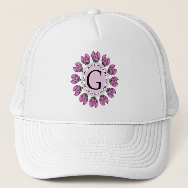 Gorra De Camionero Letra mayúscula G monograma floral (Anverso)