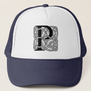 Gorra De Camionero Letra P Monograma Estampa de Nudo Céltico Vintage