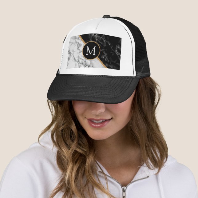 Gorra De Camionero Letra personalizado Trucker Hat Mármol blanco negr (In situ)
