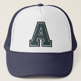 Gorra De Camionero Letra Verde azulada chamuscada "A" monogramada