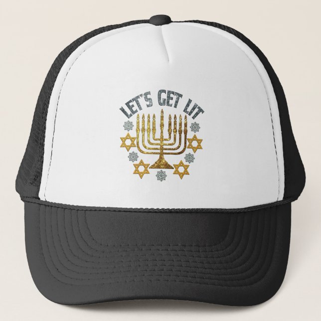Gorra De Camionero Let's Get Lit - Happy Hanukkah Jewish Holiday Gift (Anverso)