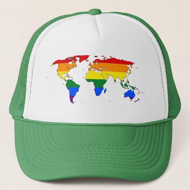 Gorra De Camionero LGBT rainbow pride world map Hat (Anverso)