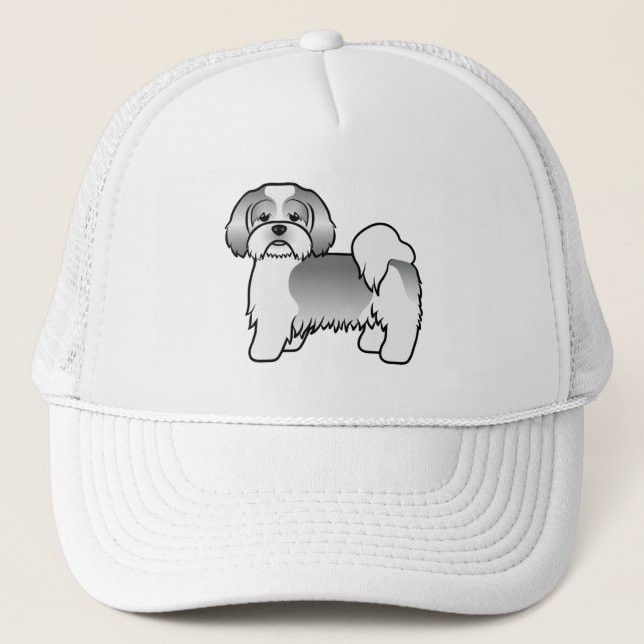 Gorra De Camionero Lhasa Apso blanco y plateado perro de dibujos anim (Anverso)