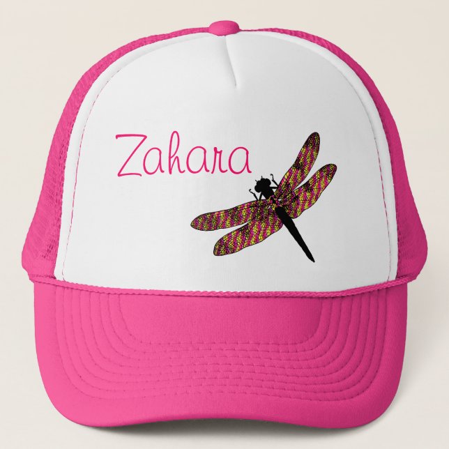 Gorra De Camionero Libélula de alas rosadas y amarillas (Anverso)