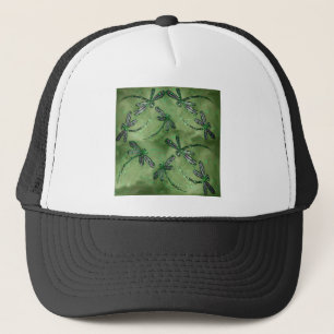 Gorra De Camionero Libélulas de Alas Moradas sobre Verde Lima Suave
