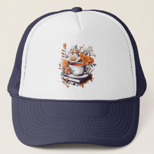 Gorra De Camionero Libros florales y té - Amantes de los libros flora