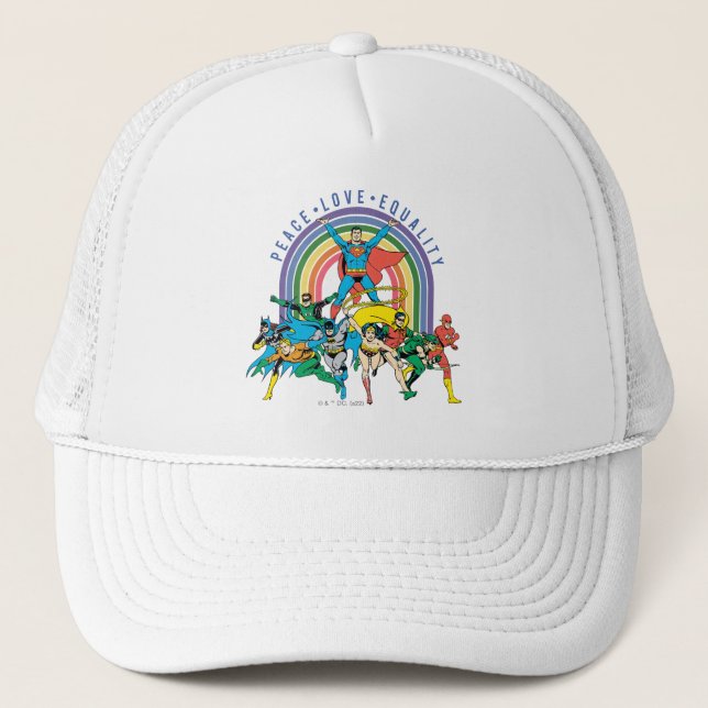 Gorra De Camionero Liga de Justicia Original - Paz, Amor, Igualdad (Anverso)