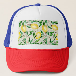Gorra De Camionero Limones acuarelas, patrón de fruta sin costura.