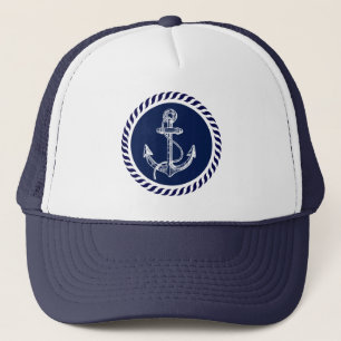 Gorra De Camionero Lindo ancla de barco náutico azul marino y blanco 