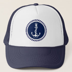 Gorra De Camionero Lindo ancla de barco náutico azul marino y blanco