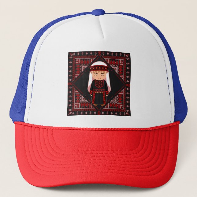 Gorra De Camionero lindo chica palestino bordado tatuaje rojo (Anverso)