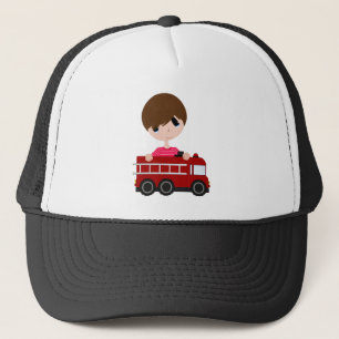 Gorra De Camionero Lindo, muchacho con el coche de bomberos