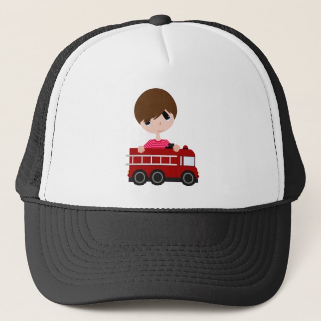 Gorra De Camionero Lindo, muchacho con el coche de bomberos (Anverso)