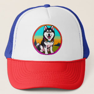 Gorra De Camionero Lindo perro husky de dibujos animados con collar