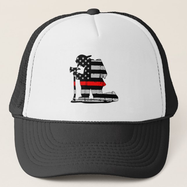 Gorra De Camionero Línea roja del bombero del arrodillamiento (Anverso)