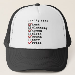 Gorra De Camionero Lista de control de siete pecados mortales
