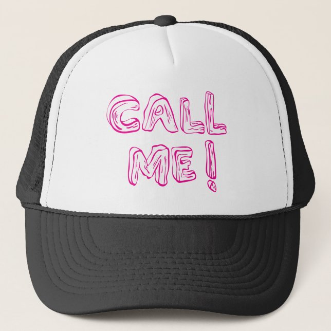 Gorra De Camionero Llámame pegatina de tipografía rosa (Anverso)