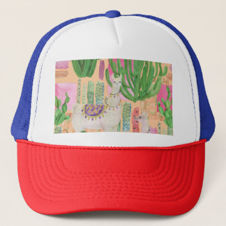 Gorra De Camionero Llamas acuarelas, cactus: patrón sin costura.