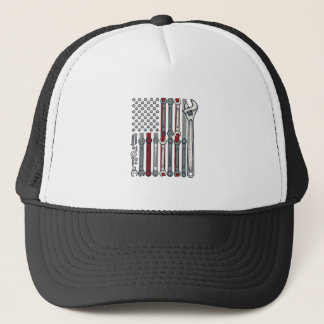Gorra De Camionero Llave mecánica bandera grabado vintage vector desi
