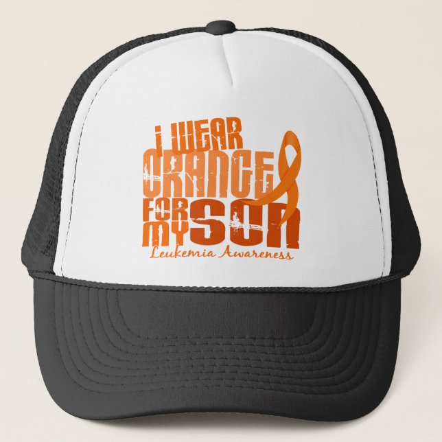 Gorra De Camionero Llevo el naranja para mi leucemia del hijo 6,4 (Anverso)