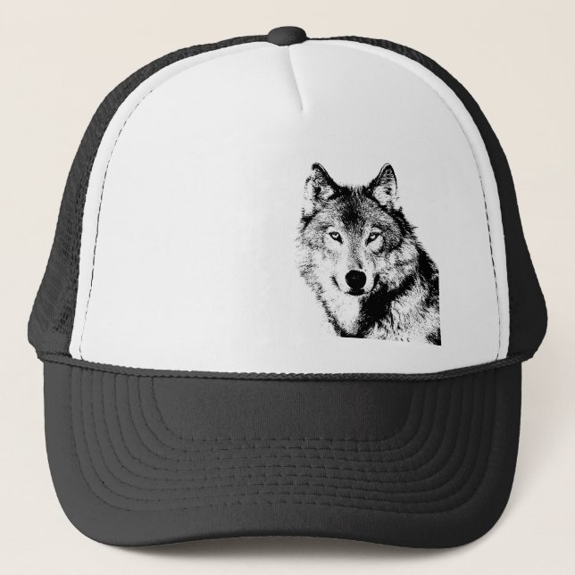 Gorra De Camionero Lobo blanco y negro (Anverso)