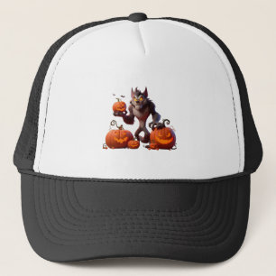 Gorra De Camionero Lobo feroz de Halloween y calabazas