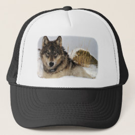 Gorra De Camionero Lobo gris o lobo de madera que pone en la nieve