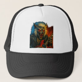 Gorra De Camionero Lobo Metalizado pesado tocando guitarra