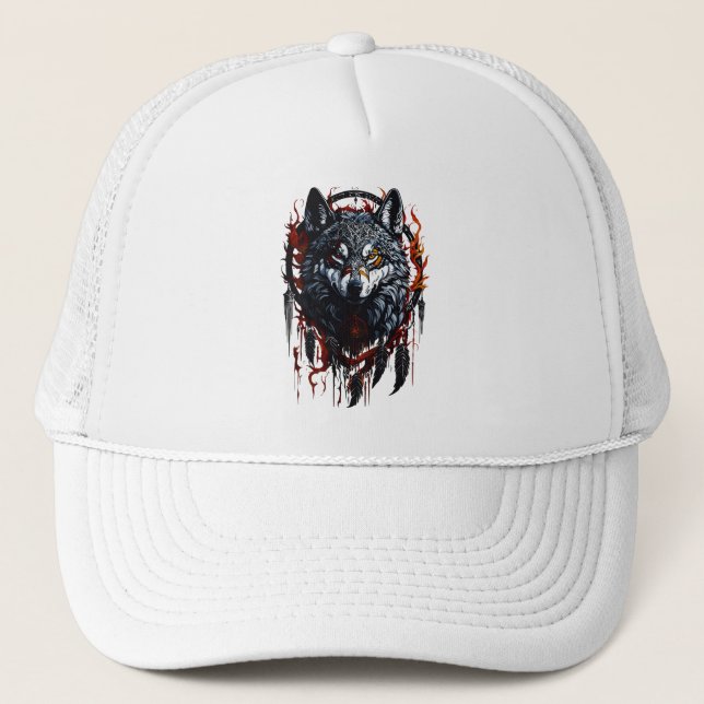Gorra De Camionero Lobo Místico con Cazador de Sueños (Anverso)