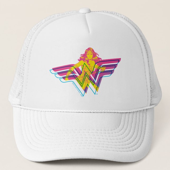 Gorra De Camionero Logo de arte cómico amarillo-rosado de una mujer m (Anverso)