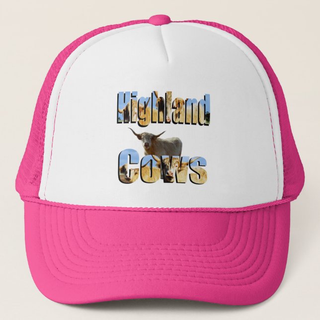 Gorra De Camionero Logo de imágenes de vacas Highland, rosa (Anverso)