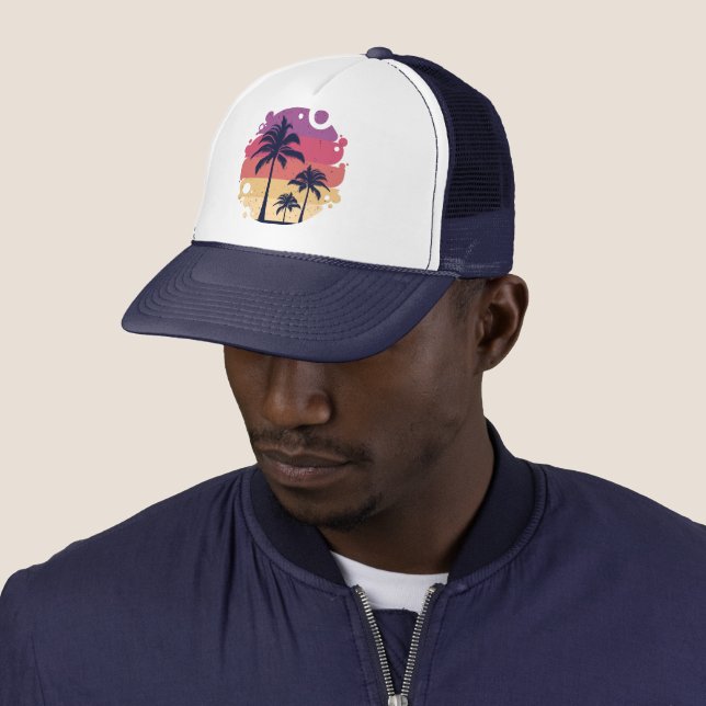 Gorra De Camionero Logo de puesta de sol de palmeras (In situ)