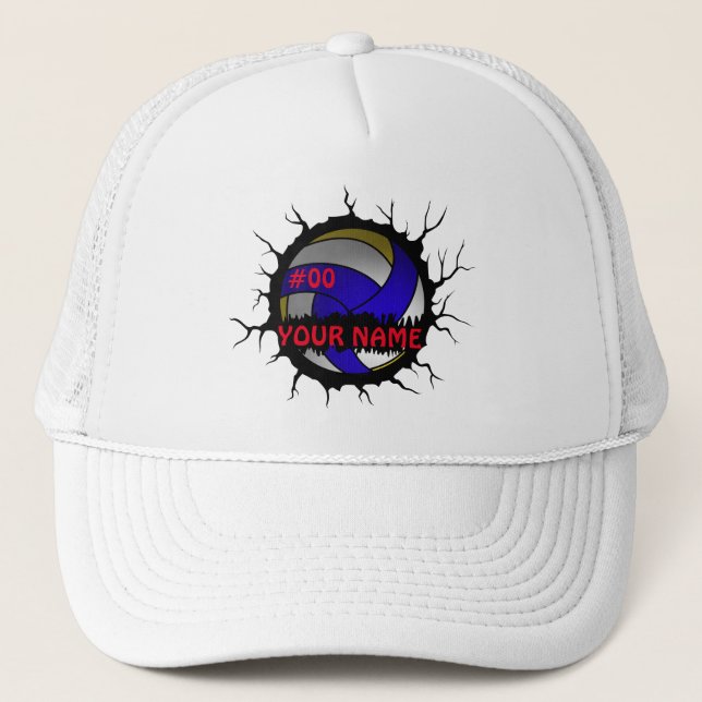 Gorra De Camionero Logo de voleibol, nombre personalizado de voleibol (Anverso)
