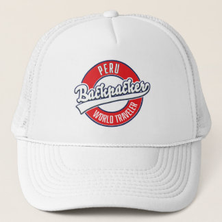 Gorra De Camionero Logo del viajero mundial como mochilero en Perú.