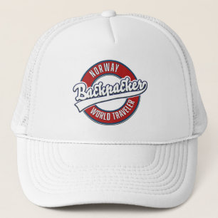 Gorra De Camionero logotipo de mochilero viajero mundial Noruega.