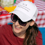 Gorra De Camionero Logotipo de Monograma Minimalista moderno o Añadir<br><div class="desc">Gorra Minimalista moderno. Blanco y negro o elige tus colores personalizados. Perfecto para pequeñas empresas, marcas de empresas, autónomos, abastecedores, panaderías, cafés, restaurantes y más. Fácil de personalizar con sus iniciales de monograma, nombre comercial e información, título de trabajo, lema o incluso añadir su logotipo o diseño de marca personal....</div>